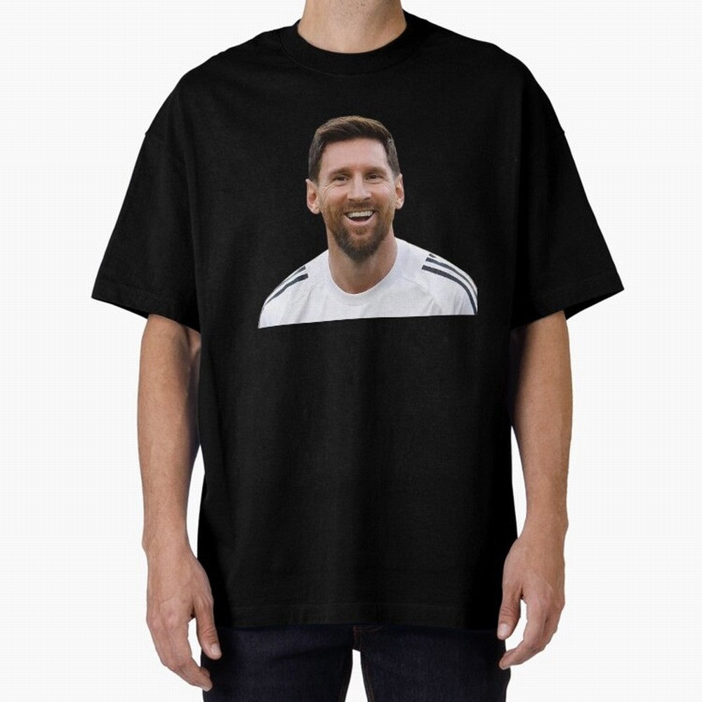Lionel Messi smiling Oversized T-Shirt Follow FIFA World Cup 2026 Group Stage Spirit, Made for France and Portugal, Cristiano Ronaldo, Championship Spirit, Famous Goals, Roaring Crowds and International Football Unity; Built for Supporters Chasing