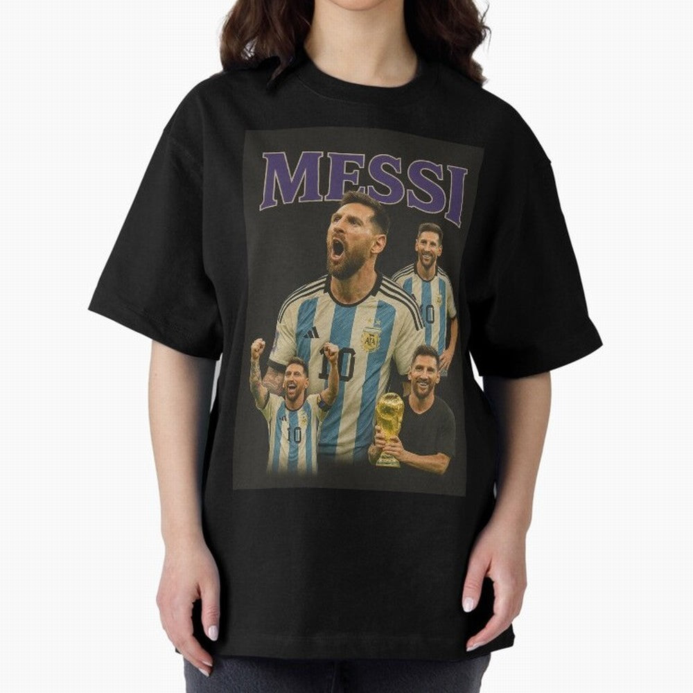 Lionel Messi Retro T-Shirt | 90s Football GOAT Collage Tee Boxy T-Shirt Make Memories around Global Football Passion for FIFA World Cup 2026 Group Stage, Celebrating Messi, CR7 and Mbappe, Spain and Netherlands, Football Passion, Legendary