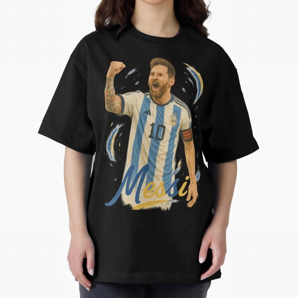 Lionel Messi Argentina Art ¨C Iconic World Cup Champion Tribute Design	 Oversized T-Shirt Celebrate the Next Chapter of Match Day Hype around FIFA World Cup 2026, Haaland, England, France and Netherlands, Goal Celebration Energy, Supporter