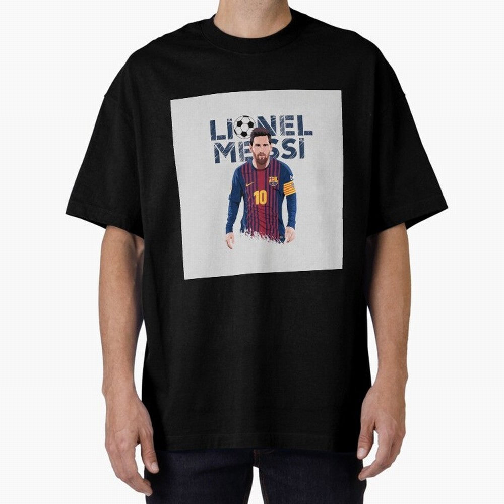 Stylized Lionel Messi Barcelona Illustration ¨C Iconic Football Artwork Oversized T-Shirt Mark Match Day Hype around FIFA World Cup 2026 Group Stage, Haaland, Spain, Stadium Memories, Football Loyalty, International Chants and Championship
