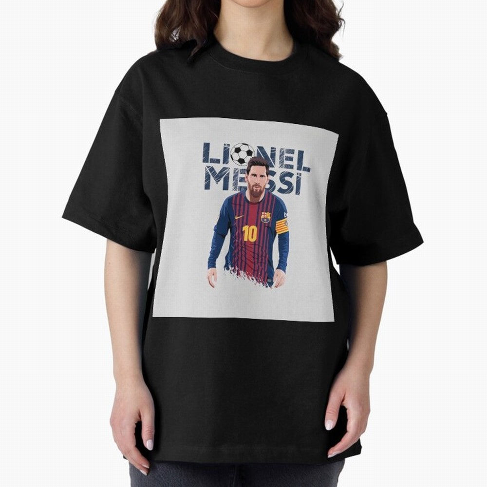 Stylized Lionel Messi Barcelona Illustration ¨C Iconic Football Artwork Oversized T-Shirt Mark Match Day Hype around FIFA World Cup 2026 Group Stage, Haaland, Spain, Stadium Memories, Football Loyalty, International Chants and Championship