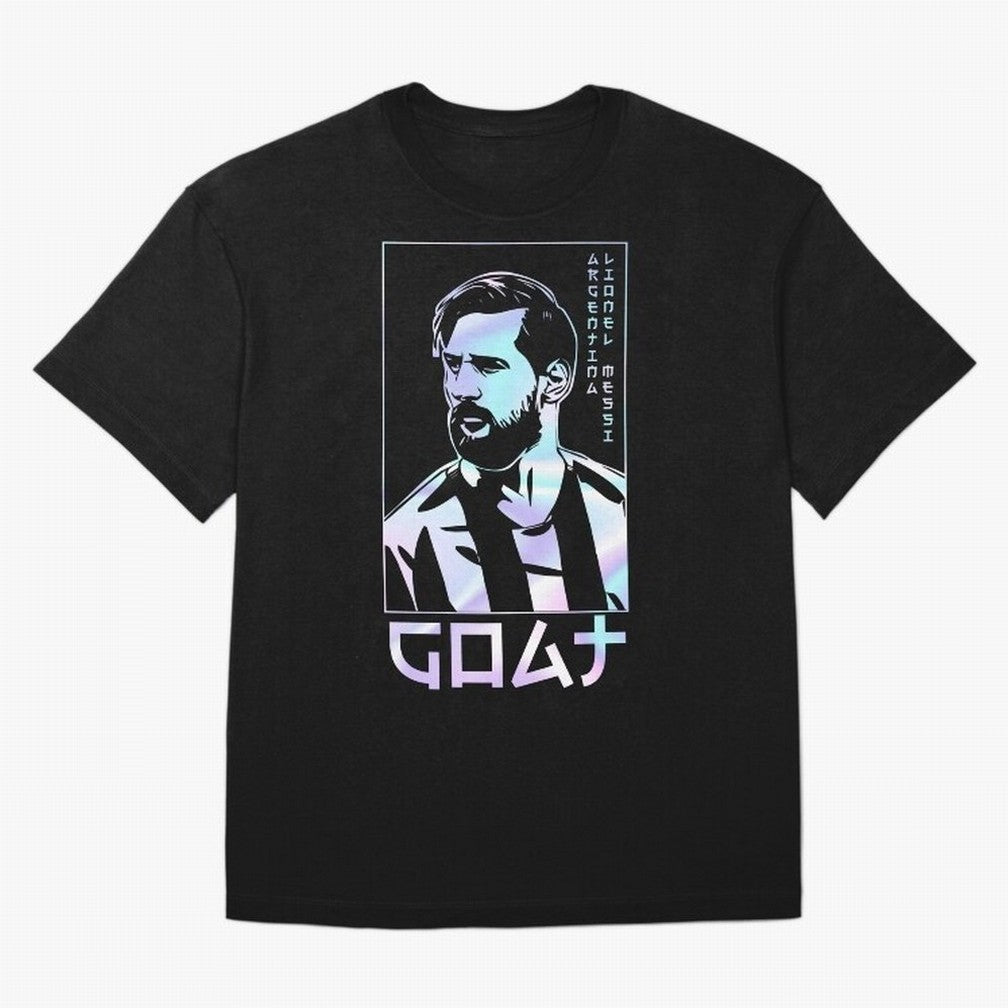 Lionel Messi Holographic Style Portrait art illustration Premium T-Shirt Celebrate Every Goal in the FIFA World Cup 2026 Journey through Cristiano Ronaldo Highlights, France and Portugal Pride, Stadium Chants, National Pride, Trophy Dreams and