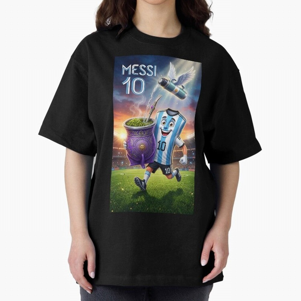Messi 10 & Mate Magic ¨C The Soul of Argentine Football - Argentina Football Mate Mascot - Messi 10 Soccer Fan Art Oversized T-Shirt Step into FIFA World Cup 2026 USA Canada Mexico for Fans of Messi, Neymar and Mbappe and Netherlands, Bringing
