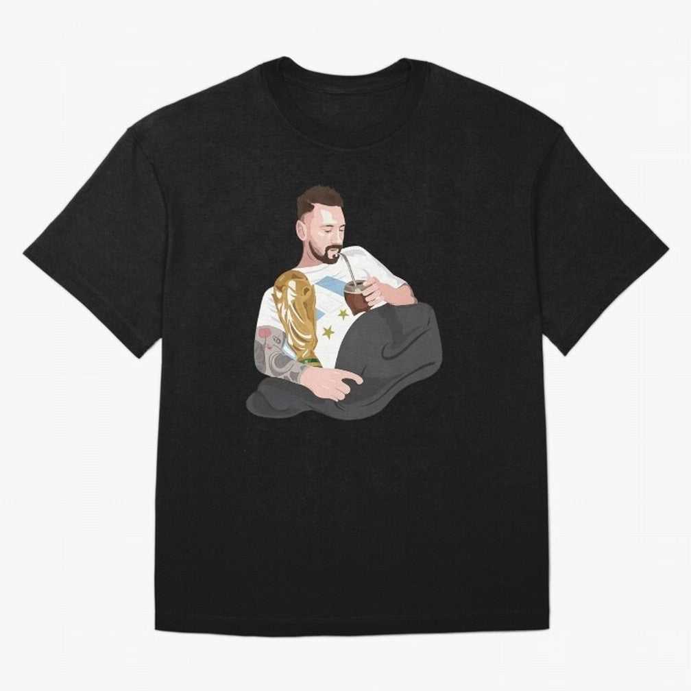 Messi with the World Cup and drinking mate Classic T-Shirt Bring International Match Energy to Match Day Hype around FIFA World Cup 2026, Messi, CR7 and Mbappe, Portugal, Spain and Germany, Classic Soccer Heritage, Championship Pressure, Fan