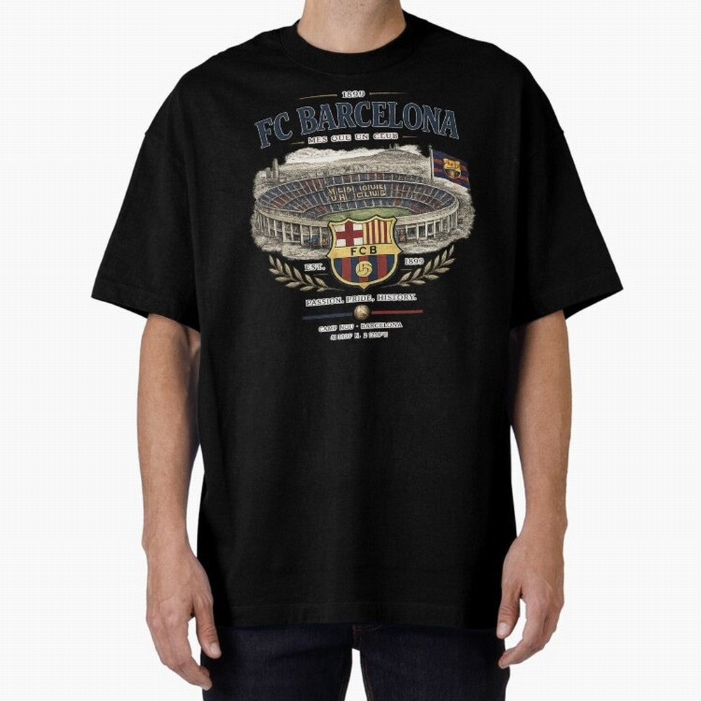 FC Barcelona Vintage Football Streetwear Oversized T-Shirt Share the Excitement of Match Day Hype around FIFA World Cup 2026 USA Canada Mexico, Mbappe, England, Retro Football Energy, Iconic Rivalries, Trophy Chase Drama and Stadium Atmosphere;