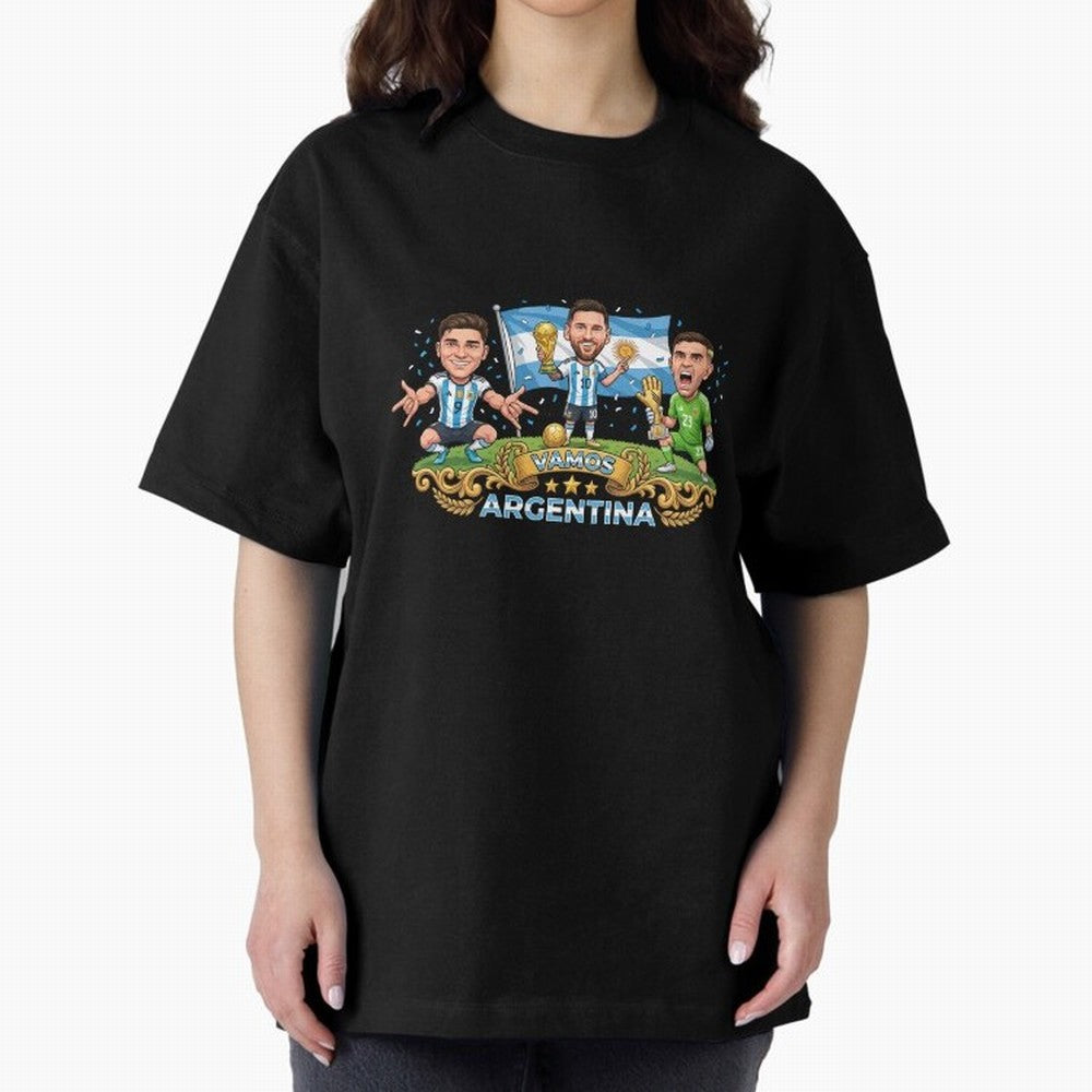 Argentina World Champions Messi Cartoon Classic T-Shirt Bring Match Day Fire to FIFA World Cup 2026 Group Stage Spirit, Made for Spain, Haaland, Football Passion, Legendary Performances, Festival Vibes and Supporter Community; Ideal for Passionate