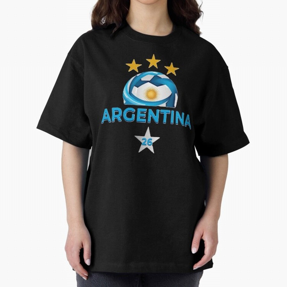 Argentina 2026 Stars Oversized T-Shirt Spotlight Global Football Passion for FIFA World Cup 2026 Group Stage, Centered on Haaland and Mbappe, Spain and Netherlands, Stadium Chants, National Pride, Trophy Dreams and Unforgettable Football Memories;