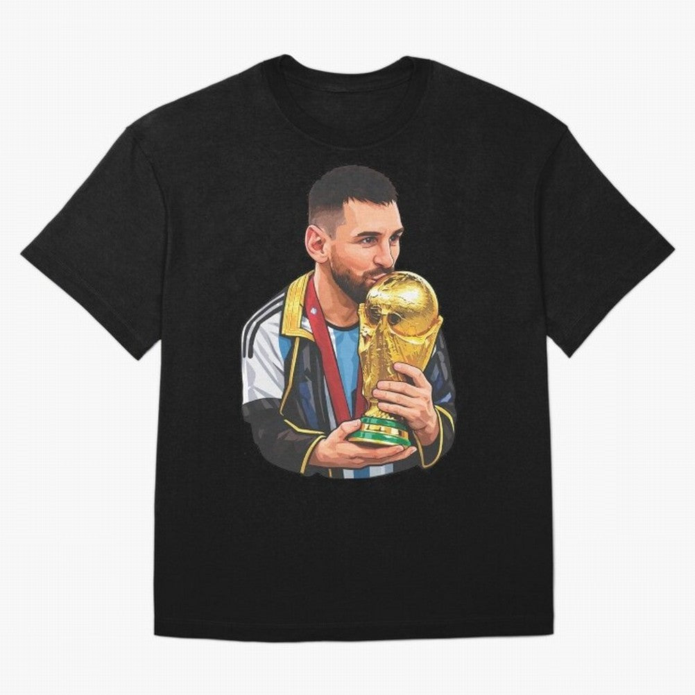 Messi celebrating the 2022 World Cup victory Classic T-Shirt Experience FIFA World Cup 2026 for Fans of Messi and Spain, Bringing Football History, Final Match Energy, Crowd Noise and Once in a Lifetime Moments; Perfect for Fans, Collectors, Family