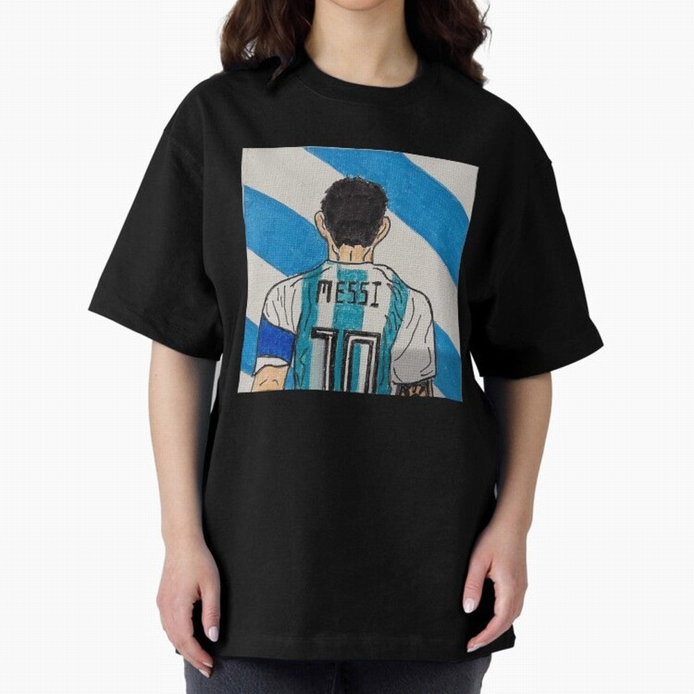 Messi Artwork Oversized T-Shirt Celebrate Rivalries and Pride in FIFA World Cup 2026 Group Stage for Fans of Messi and Brazil, Bringing Football Passion, Legendary Performances, Festival Vibes and Supporter Community; Ideal for Fans Who Follow