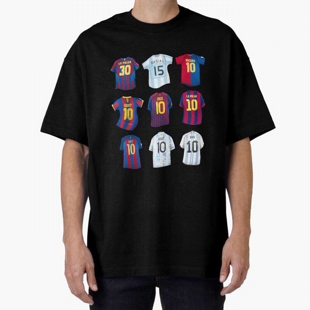 Messi Era Football Jerseys Oversized T-Shirt Celebrate Unforgettable Nights in Match Day Hype around FIFA World Cup 2026 Group Stage, Neymar, Haaland and Cristiano Ronaldo, Brazil, Portugal and Argentina, Championship Spirit, Famous Goals, Roaring