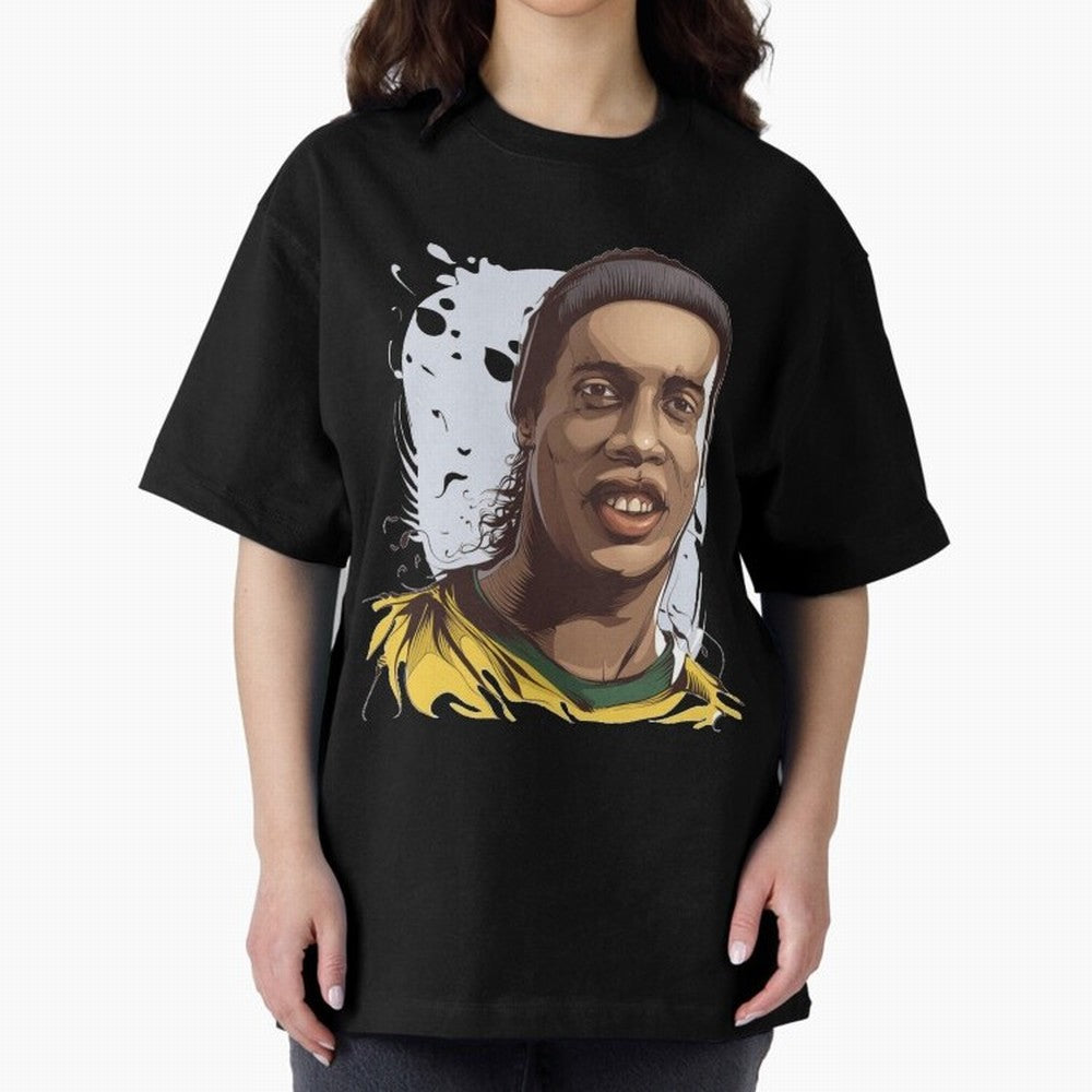 Illustration Ronaldinho Art Classic T-Shirt Bring Match Day Fire to FIFA World Cup 2026 Group Stage with Neymar, Haaland and Cristiano Ronaldo, England Energy, Championship Spirit, Famous Goals, Roaring Crowds and International Football Unity;