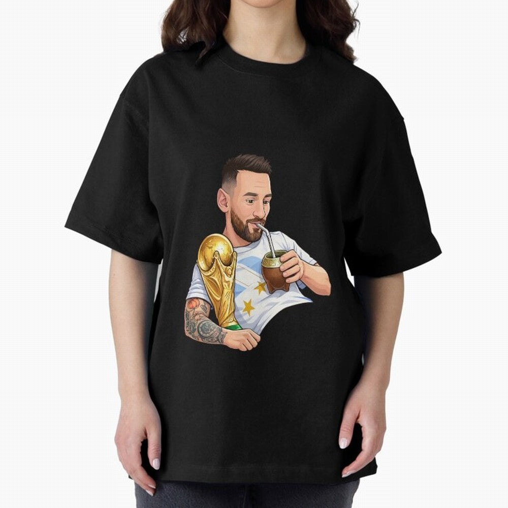 Messi drinking mate and his World Cup trophy Graphic T-Shirt Show Championship Spirit for Global Football Passion for FIFA World Cup 2026, Built around Neymar, Haaland and Cristiano Ronaldo, Argentina and Brazil, Stadium Chants, National Pride,