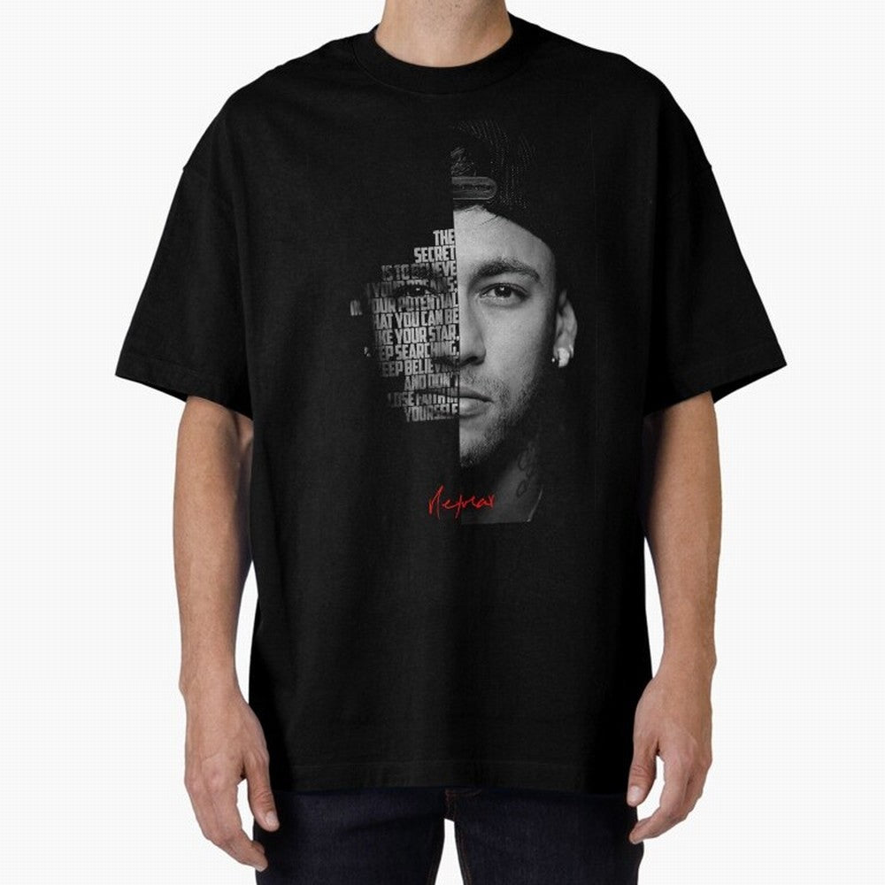 Black and white Neymar Jr quote. Oversized T-Shirt Fuel the Hype around FIFA World Cup 2026 USA Canada Mexico for Fans of Messi and Cristiano Ronaldo and Netherlands, Bringing Football Passion, Legendary Performances, Festival Vibes and Supporter