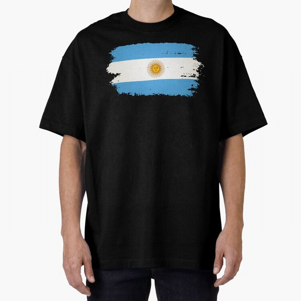 ARGENTINIAN FLAG PRINT Oversized T-Shirt Show Love for Legendary Goals in FIFA World Cup 2026 Highlighting Neymar, England Energy, Football Festival Excitement, Trophy Ambitions, Country Rivalries and Star Player Buzz; Made for Collectors Who Enjoy