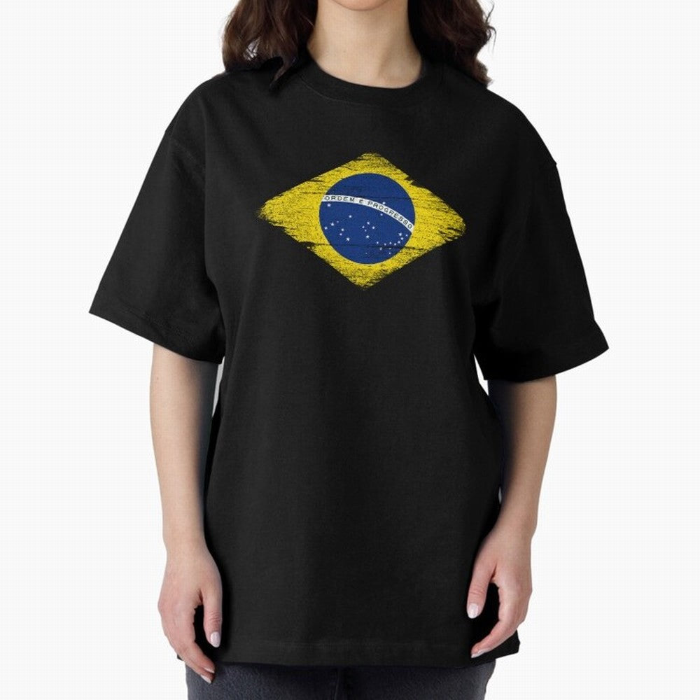 Brazil Flag Design Oversized T-Shirt Enjoy FIFA World Cup 2026 Group Stage Spirit, Filled with Spain, Neymar, Haaland and Cristiano Ronaldo, Goal Celebration Energy, Supporter Heritage, Football Icons and Worldwide Tournament Joy; Perfect for