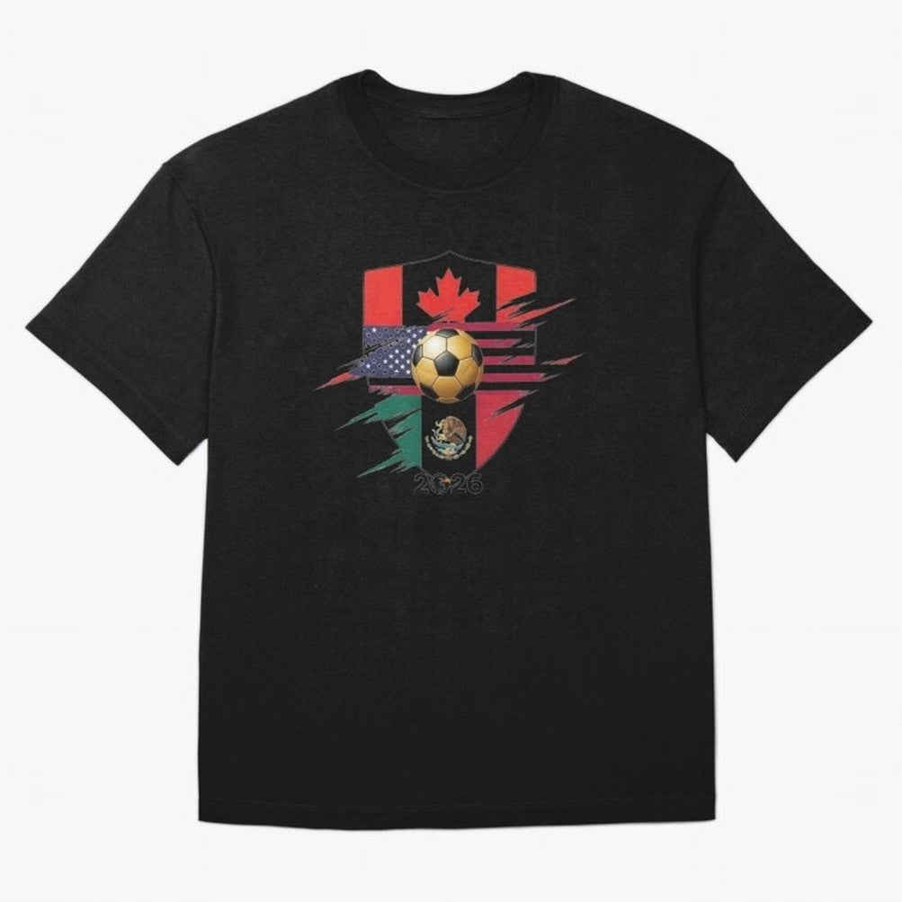 Golden Soccer Ball 2026 Host Nations Emblem Classic T-Shirt Keep the Legacy of FIFA World Cup 2026 Group Stage Driven by Messi, CR7 and Mbappe, Brazil Energy, Champion Mindset, Group Stage Buzz, Knockout Tension and Passionate Fan Culture; Ideal