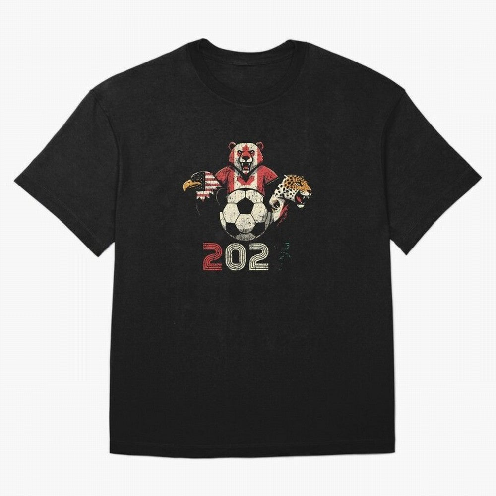 United 2026 Soccer Mascots North America Tournament T-Shirt_83157189 Classic T-Shirt Show Match Day Excitement for FIFA World Cup 2026 USA Canada Mexico Spirit, Centered on Spain and Netherlands, Mbappe and Neymar, Classic Soccer Heritage,