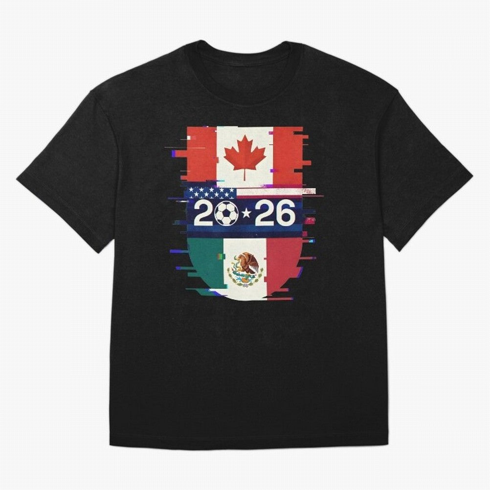 Glitched United 2026 - North America Emblem Cup Classic T-Shirt Celebrate Rivalries and Pride in Match Day Hype around FIFA World Cup 2026 Group Stage, Mbappe and Neymar, Brazil, Sports Nostalgia, International Competition, Famous Players and