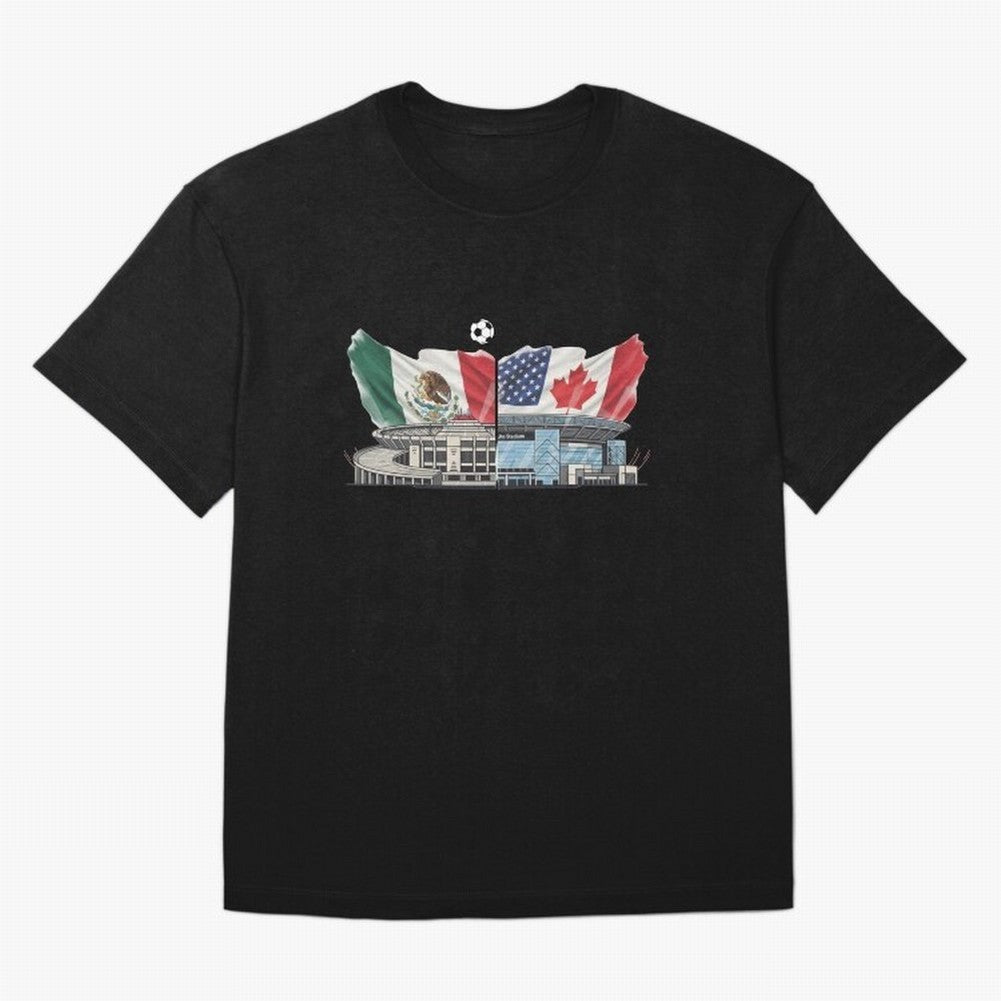 2026 World Cup Opening & Final ¨C Azteca Stadium Mexico & MetLife Stadium USA ¨C Football Design with Mexican, Canadian & US Flags Classic T-Shirt Upgrade FIFA World Cup 2026 for Fans of Messi, CR7 and Mbappe and Spain, Bringing Retro Football