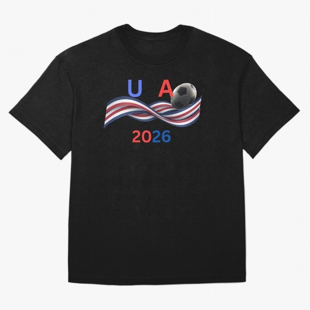 USA 2026 Soccer Ball With Waving Flag - United States Football Team Support? Classic T-Shirt Honor the Football Icons of FIFA World Cup 2026 for Fans of Mbappe and Neymar and Brazil, Portugal and Argentina, Bringing Retro Football Energy, Iconic