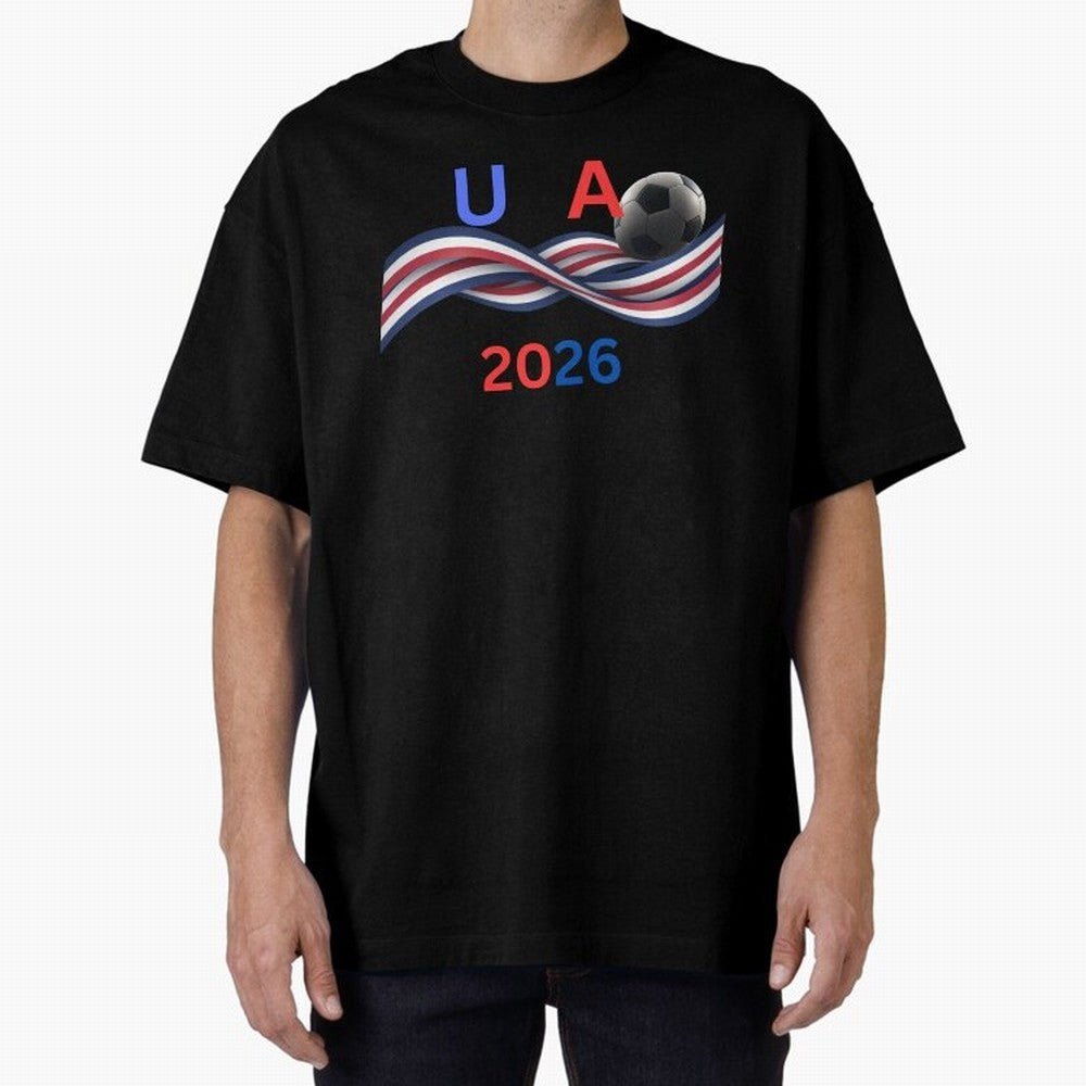 USA 2026 Soccer Ball With Waving Flag - United States Football Team Support? Classic T-Shirt Honor the Football Icons of FIFA World Cup 2026 for Fans of Mbappe and Neymar and Brazil, Portugal and Argentina, Bringing Retro Football Energy, Iconic