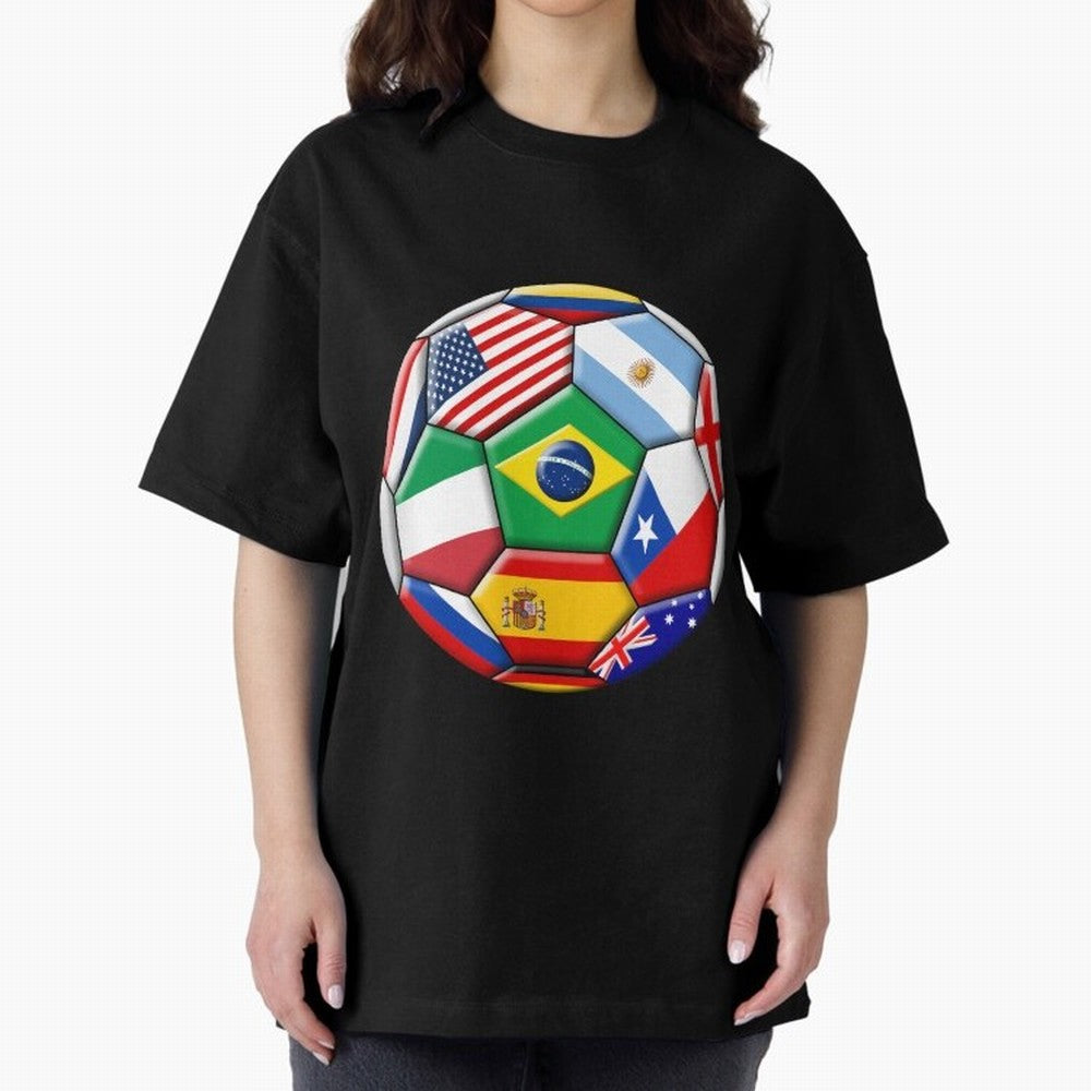 Soccer with various flags Classic T-Shirt Turn Football Passion into Global Football Passion for FIFA World Cup 2026 USA Canada Mexico, Centered on Messi, CR7 and Mbappe, Brazil, Classic Soccer Heritage, Championship Pressure, Fan Loyalty and