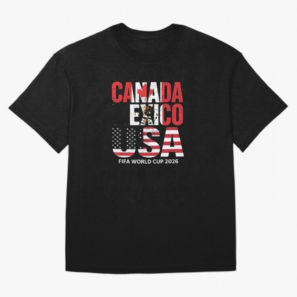 United 2026 World Cup - Canada, Mexico, USA Flags T-Shirt_83138002 Classic T-Shirt Celebrate the Biggest Stage of Global Football Passion for FIFA World Cup 2026 Group Stage, Featuring Mbappe and Neymar, England, Soccer Culture, Superstar Moments,