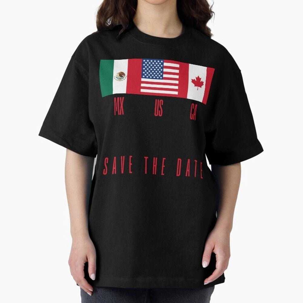 2026 World Cup Opening & Final ¨C Azteca Stadium Mexico & MetLife Stadium USA ¨C Football Design with Mexican, Canadian & US Flags Classic T-Shirt Remember FIFA World Cup 2026 USA Canada Mexico for Fans of Messi, CR7 and Mbappe and Argentina and