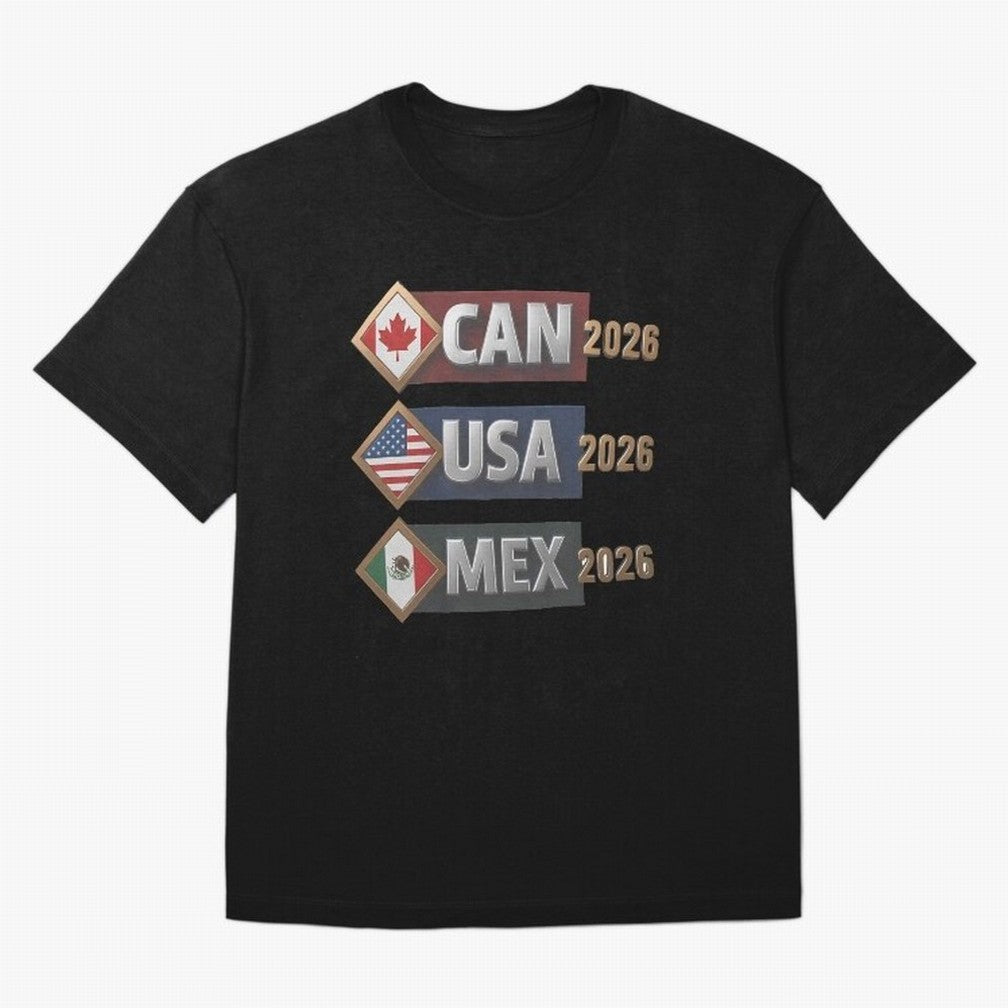 CAN USA MEx 2026 Flags, Canada USA Mexico Soccer Tournament Classic T-Shirt Discover FIFA World Cup 2026 USA Canada Mexico for Fans of Neymar and Portugal, Spain and Germany, Bringing Classic Soccer Heritage, Championship Pressure, Fan Loyalty and