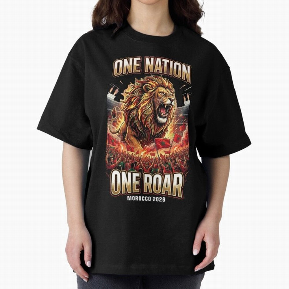 Morocco Football Fan - One Roar One Nation Classic T-Shirt Celebrate Fan Culture around Global Football Passion for FIFA World Cup 2026, Made for Messi, Brazil, Fan Favorite Moments, National Team Passion, Big Match Drama and Soccer History; Made