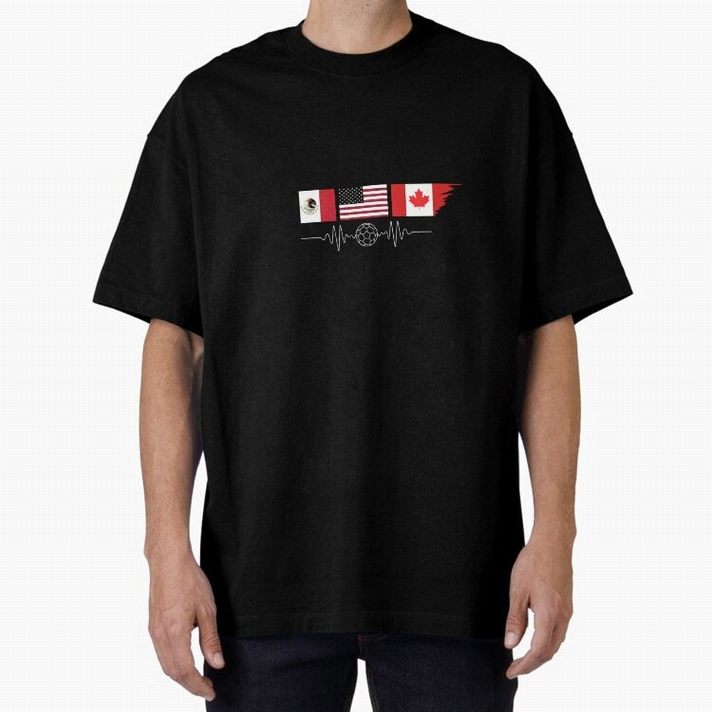 North America Soccer Heartbeat Flags 2026 Cup T-Shirt_82794888 Classic T-Shirt Feel the Roar of FIFA World Cup 2026 Group Stage Made for Cristiano Ronaldo, France and Portugal Energy, Vintage Soccer Flavor, Modern Football Stars, National Flags and