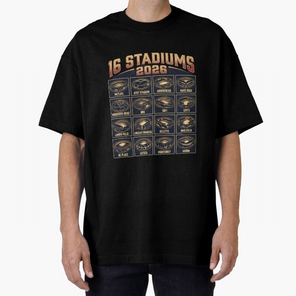 Sixteen Stadiums for 2026 World Cup Classic T-Shirt Share the Excitement of FIFA World Cup 2026 Group Stage for Fans of Haaland and Mbappe and England and Germany, Bringing Championship Spirit, Famous Goals, Roaring Crowds and International