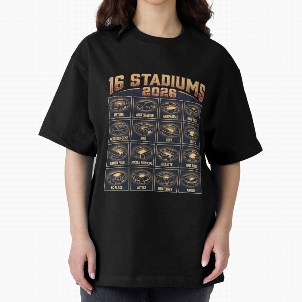 Sixteen Stadiums for 2026 World Cup Classic T-Shirt Share the Excitement of FIFA World Cup 2026 Group Stage for Fans of Haaland and Mbappe and England and Germany, Bringing Championship Spirit, Famous Goals, Roaring Crowds and International