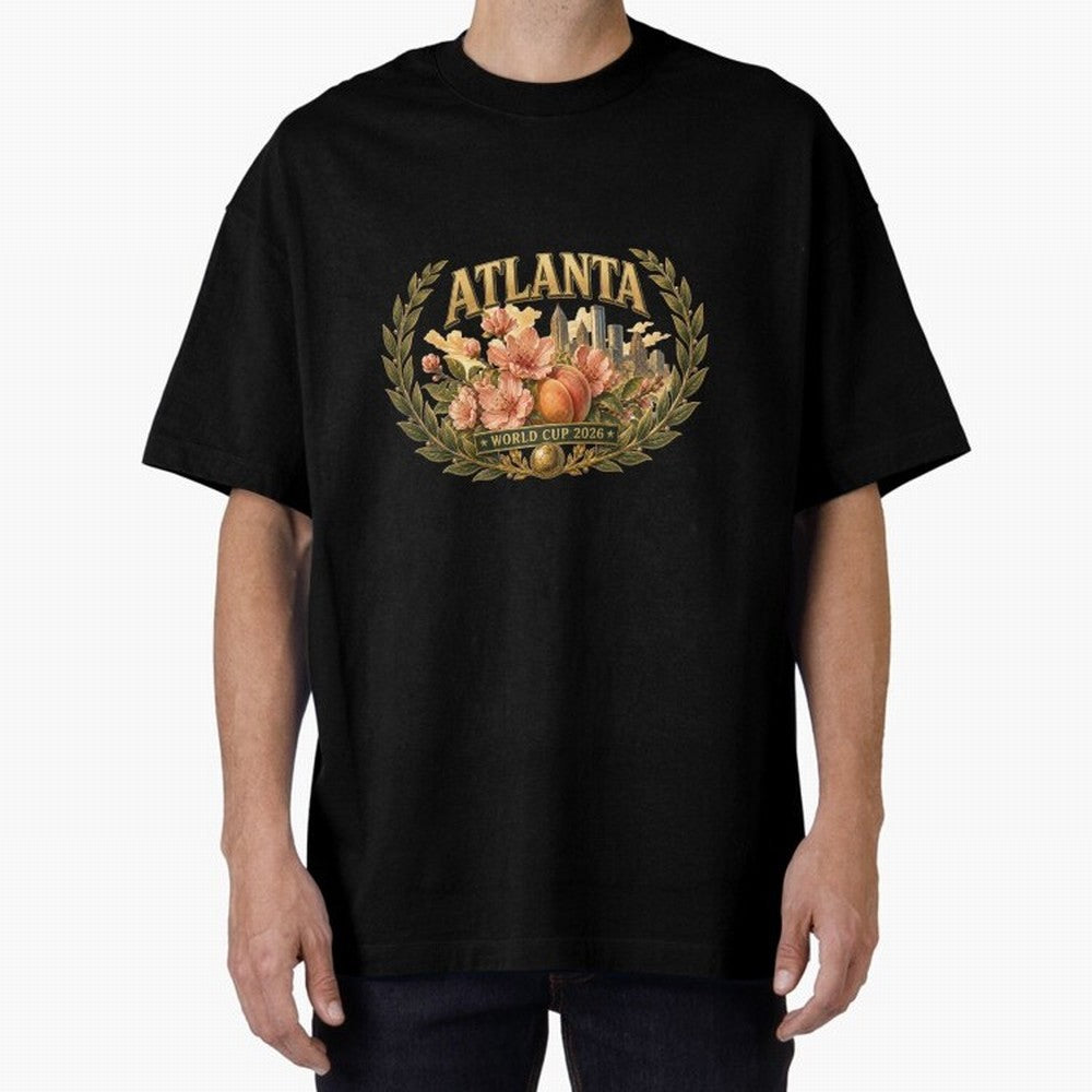 Elegant and Floral Atlanta 2026 World Cup Host City ¡ª Georgia Peach Laurel Wreath Classic T-Shirt Support Global Football Passion for FIFA World Cup 2026, Featuring Cristiano Ronaldo, Spain and Netherlands, Soccer Culture, Superstar Moments,