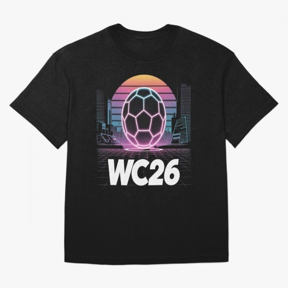 Retrofuturistic World Cup 2026 ¡ª Retro Sci-Fi Football Poster Classic T-Shirt Unlock FIFA World Cup 2026 USA Canada Mexico Spirit, Inspired by Netherlands, Mbappe and Neymar, Retro Football Energy, Iconic Rivalries, Trophy Chase Drama and Stadium