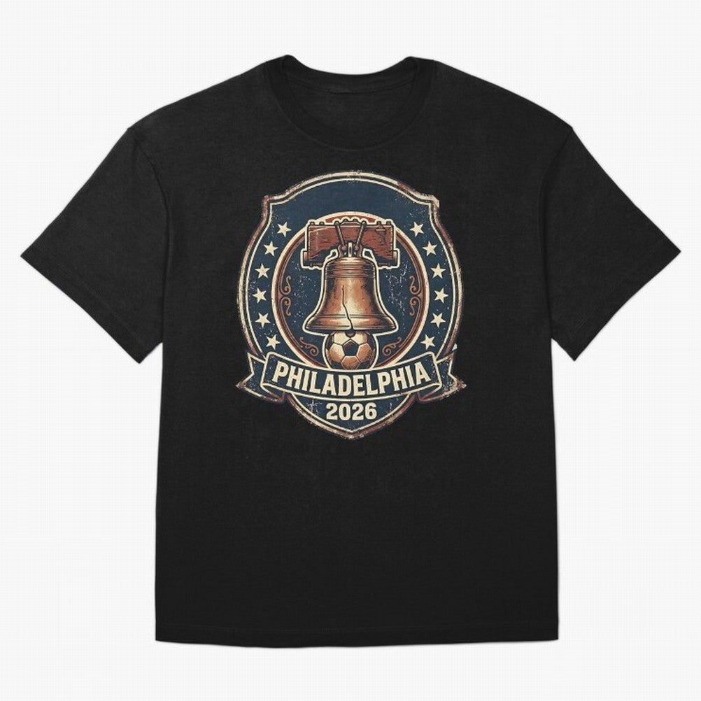 Philadelphia 2026 World Cup Host City Vintage Football Badge ¡ª Liberty Bell Soccer Crest Classic T-Shirt Carry the Dream of the FIFA World Cup 2026 Group Stage Journey through Messi, Neymar and Mbappe Highlights, France and Portugal Pride,