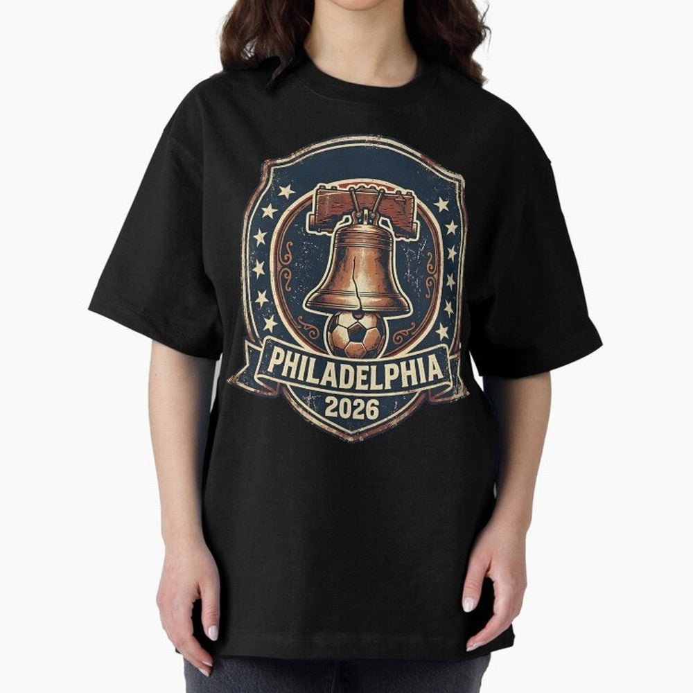 Philadelphia 2026 World Cup Host City Vintage Football Badge ¡ª Liberty Bell Soccer Crest Classic T-Shirt Carry the Dream of the FIFA World Cup 2026 Group Stage Journey through Messi, Neymar and Mbappe Highlights, France and Portugal Pride,