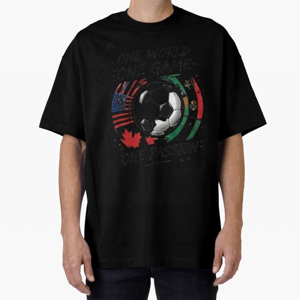 One World One Game Football Graphic Tee Classic T-Shirt Feel International Energy from Global Football Passion for FIFA World Cup 2026 USA Canada Mexico, Capturing Mbappe, Spain and Netherlands, Champion Mindset, Group Stage Buzz, Knockout Tension