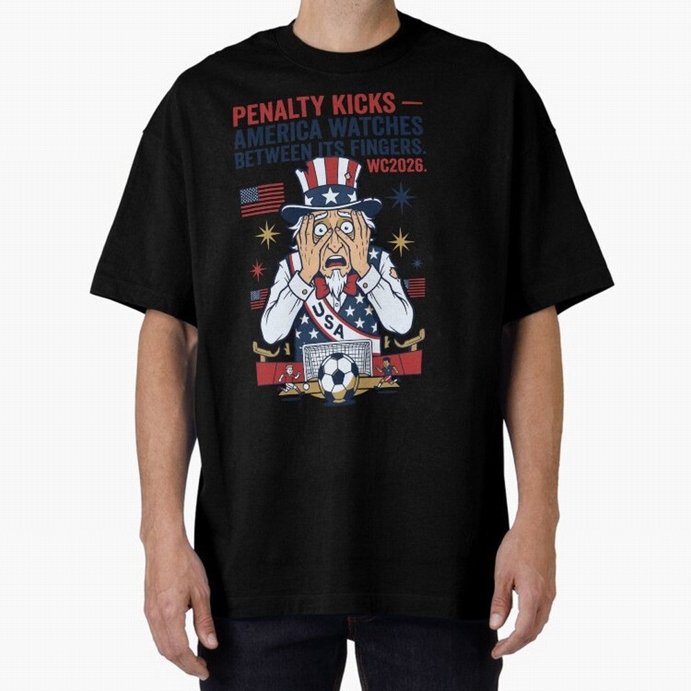 Penalty Kicks ¡ª America Watches Between Its Fingers V1 Classic T-Shirt Bring a Vintage Feel to FIFA World Cup 2026 Group Stage Inspired by Messi and Cristiano Ronaldo, Argentina Energy, Football Festival Excitement, Trophy Ambitions, Country