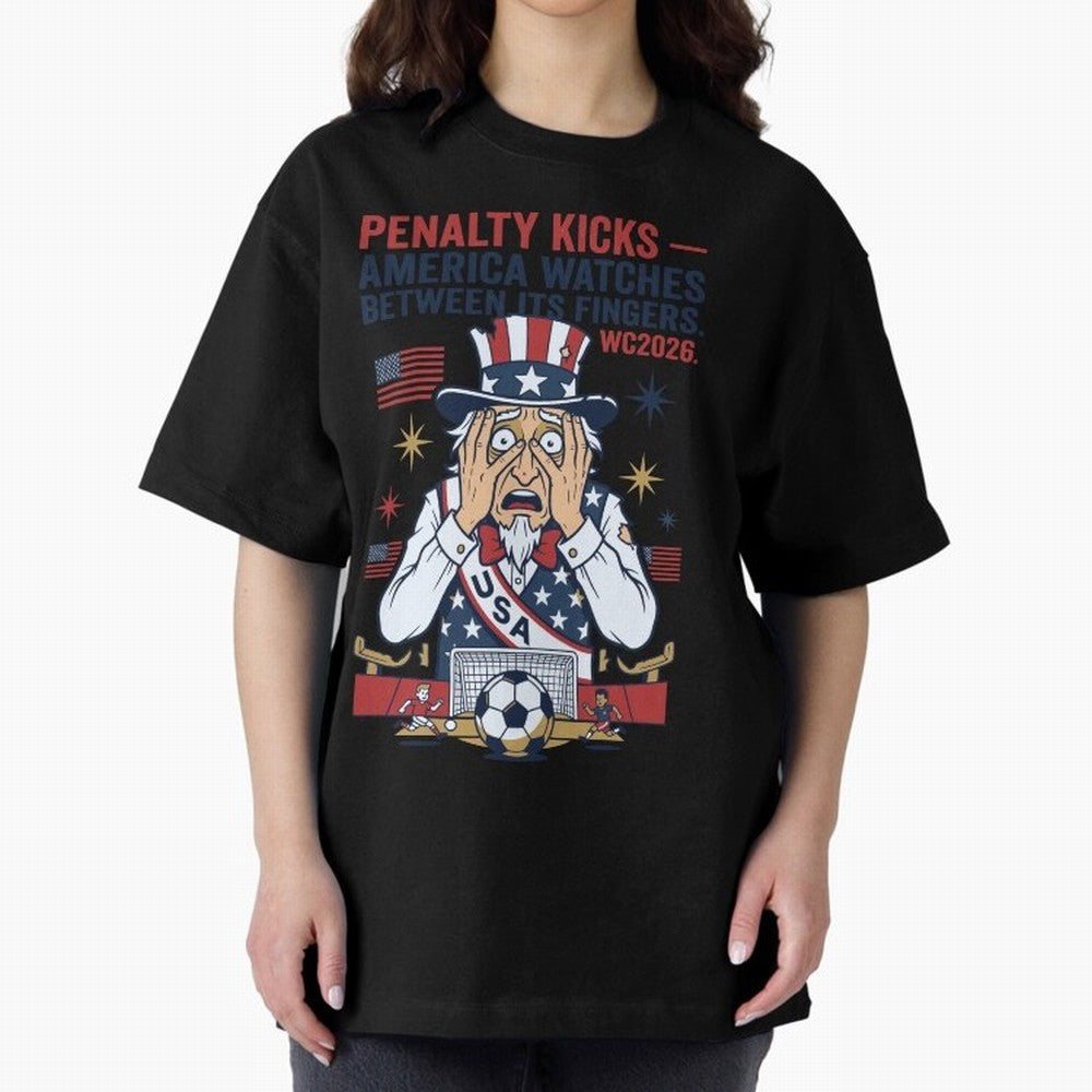 Penalty Kicks ¡ª America Watches Between Its Fingers V1 Classic T-Shirt Bring a Vintage Feel to FIFA World Cup 2026 Group Stage Inspired by Messi and Cristiano Ronaldo, Argentina Energy, Football Festival Excitement, Trophy Ambitions, Country