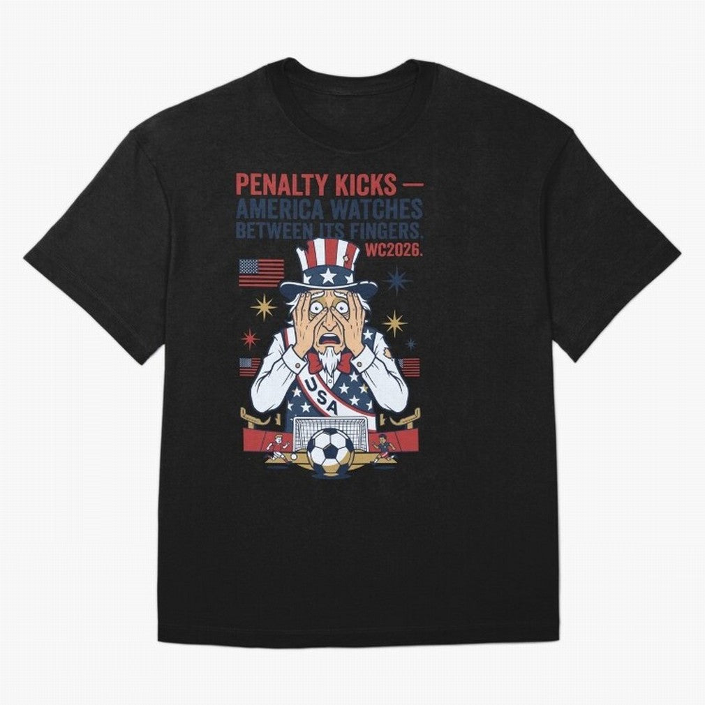 Penalty Kicks ¡ª America Watches Between Its Fingers V1 Classic T-Shirt Bring a Vintage Feel to FIFA World Cup 2026 Group Stage Inspired by Messi and Cristiano Ronaldo, Argentina Energy, Football Festival Excitement, Trophy Ambitions, Country
