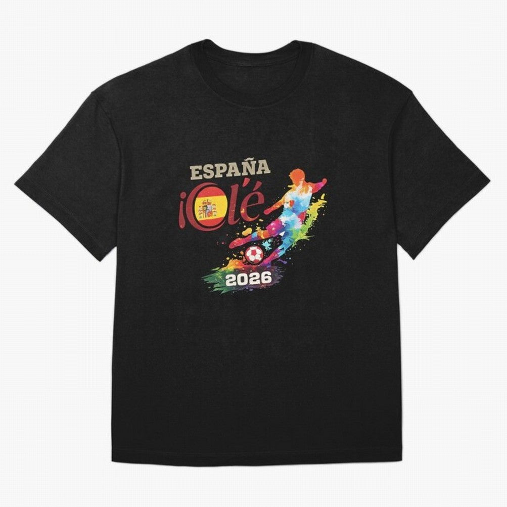 Spain Ol¨¦ 2026 Colorful Watercolor Football Graphic Classic T-Shirt Follow the Road to FIFA World Cup 2026 USA Canada Mexico Spirit, with Brazil, Mbappe, Football Passion, Legendary Performances, Festival Vibes and Supporter Community; Great for