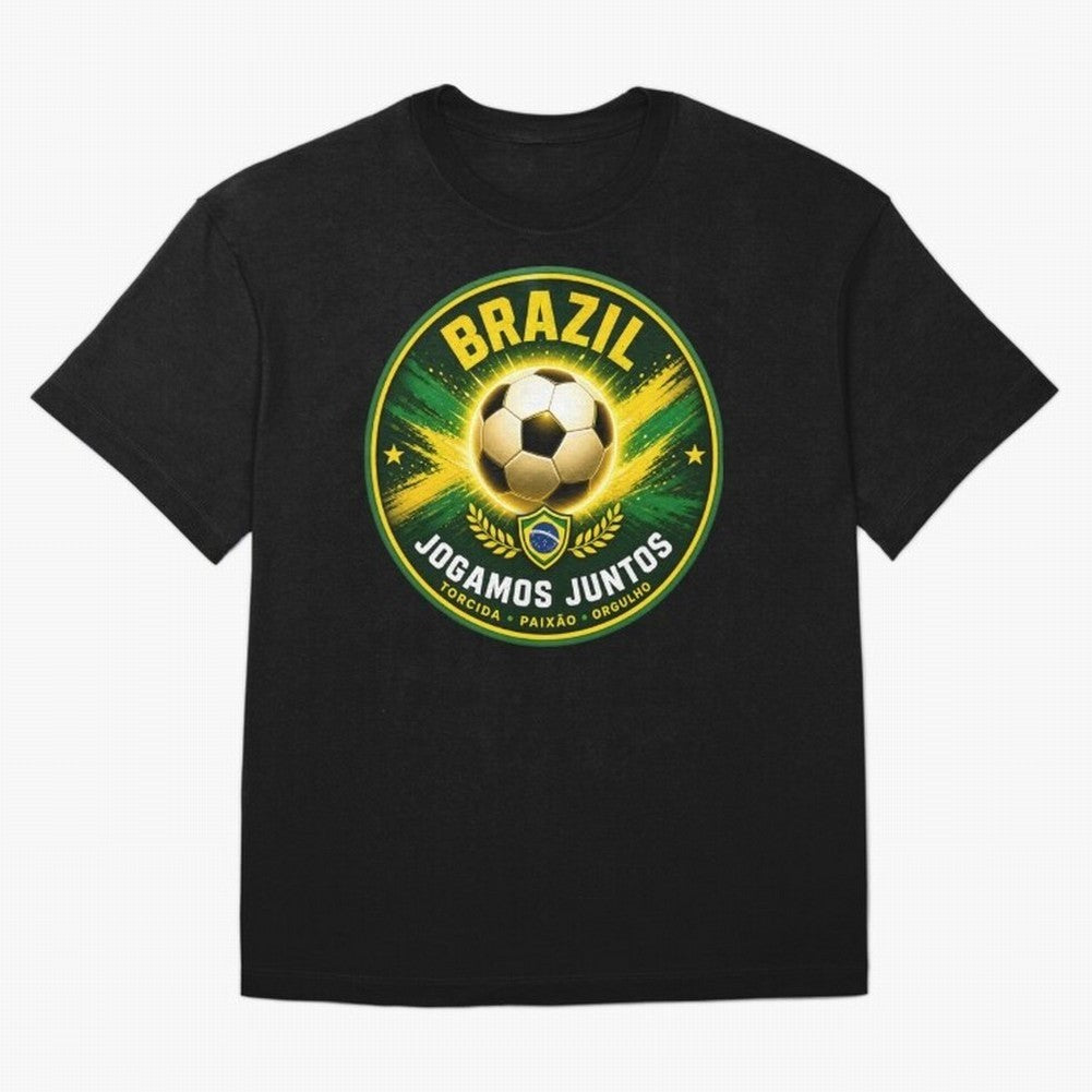 Vibrant and Elegant Brazil Soccer Emblem Classic T-Shirt Bring Stadium Energy to FIFA World Cup 2026 Group Stage Spirit, Filled with Argentina, Neymar, Haaland and Cristiano Ronaldo, Sports Nostalgia, International Competition, Famous Players and