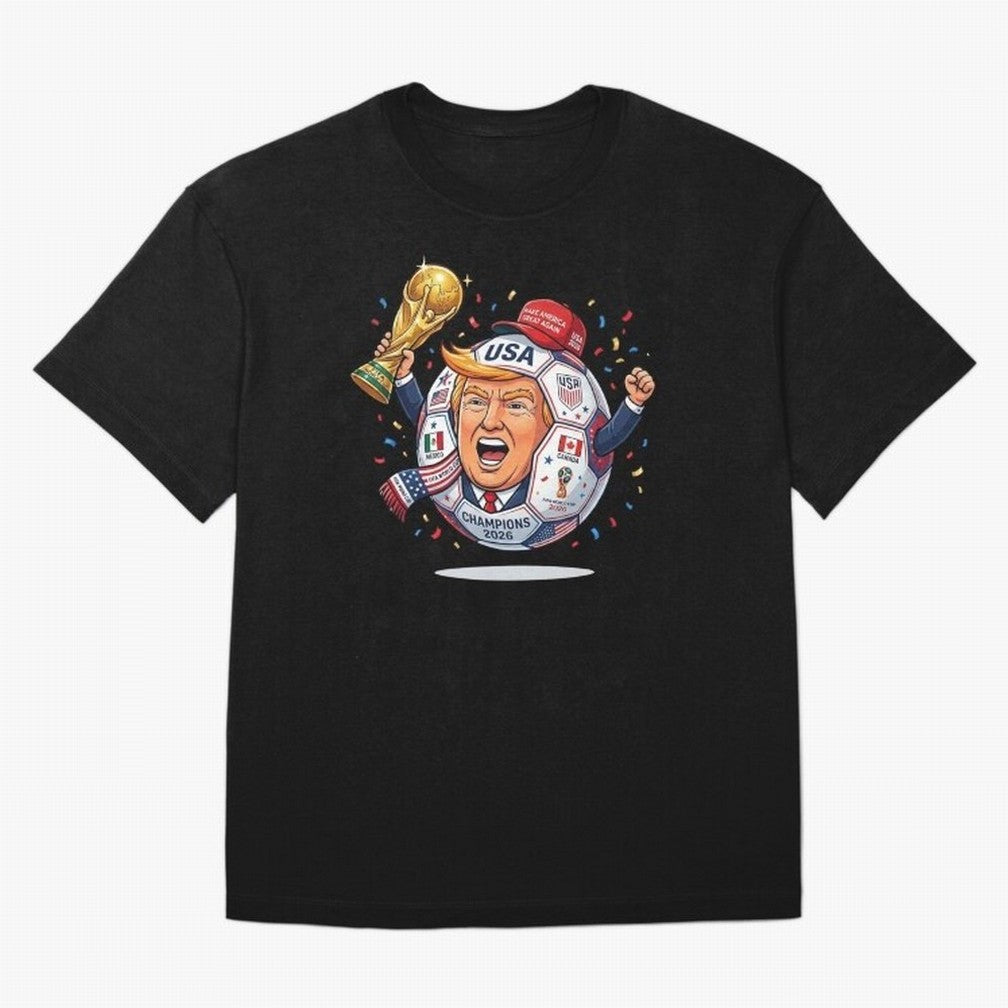 Donald Trump 2026 World Cup Soccer Champion Illustration Classic T-Shirt Unlock Global Football Passion for FIFA World Cup 2026 USA Canada Mexico, Driven by Cristiano Ronaldo, Portugal, Spain and Germany, Football Festival Excitement, Trophy