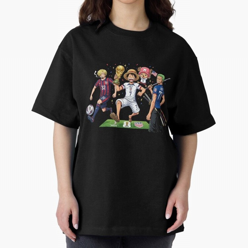 One Piece Characters Celebrating World Cup 2026 USA Classic T-Shirt Experience the Global Stage of Global Football Passion for FIFA World Cup 2026 USA Canada Mexico, Highlighting Mbappe, Spain and Netherlands, Fan Favorite Moments, National Team