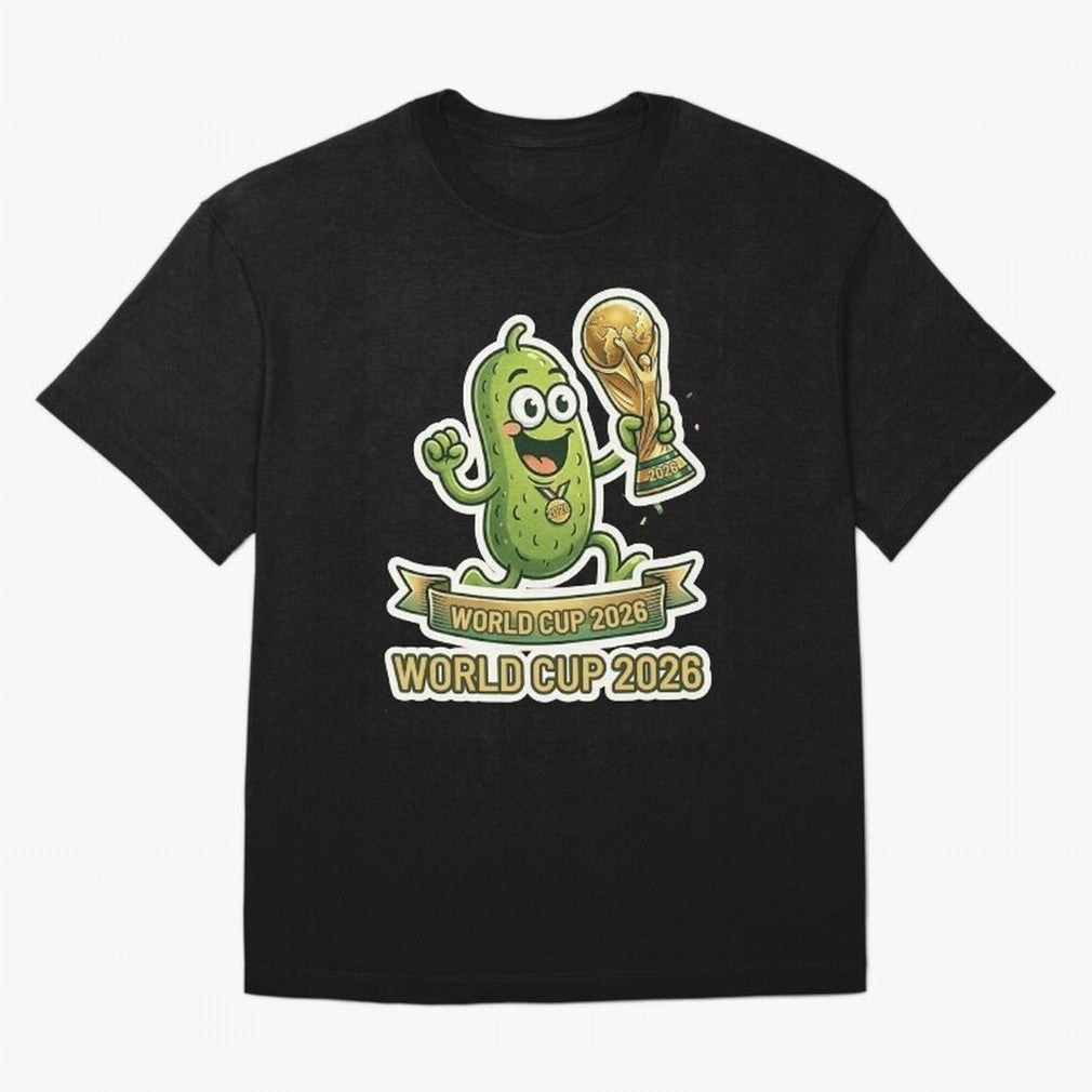 World Cup 2026 Pickle Champion Shirt ¨C Funny Soccer Pickle Mascot Holding Trophy, Cute Football Cartoon Design for Fans Sticker Mug Classic T-Shirt Make Every Match About FIFA World Cup 2026 USA Canada Mexico for Fans of Messi, Neymar and Mbappe