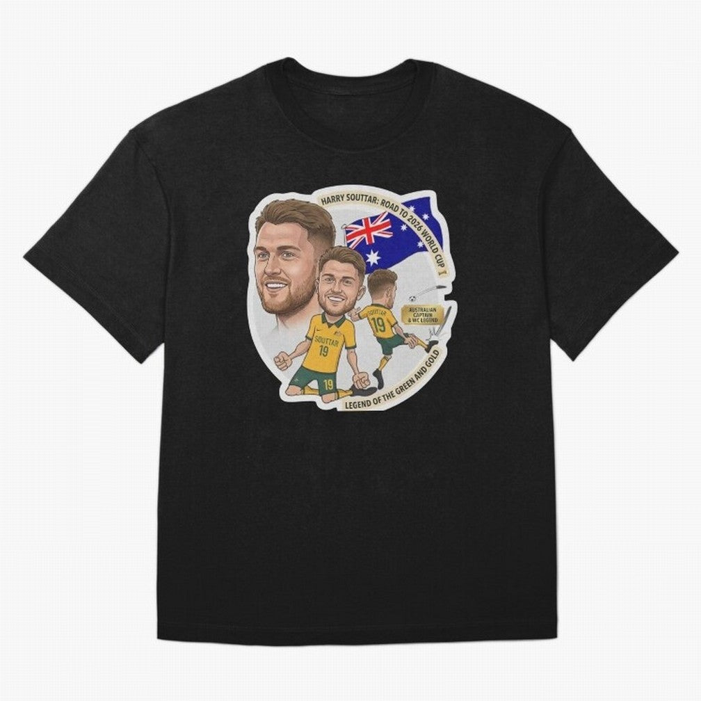 Harry Souttar Australia Football Legend Cartoon Illustration Classic T-Shirt Celebrate the Next Chapter of FIFA World Cup 2026 for Fans of Haaland and Mbappe and France and Portugal, Bringing Champion Mindset, Group Stage Buzz, Knockout Tension and
