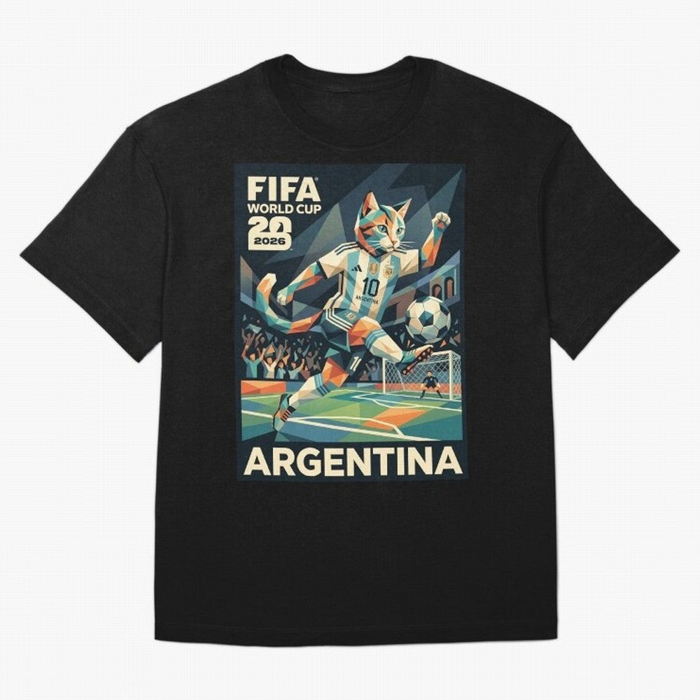 Argentina Cat World Cup 2026 ¨C Geometric Football Art Classic T-Shirt Join FIFA World Cup 2026 USA Canada Mexico for Fans of Mbappe and Neymar and England and Germany, Bringing Worldwide Fan Energy, Dramatic Goals, Stadium Lights and Championship