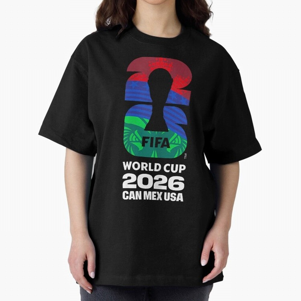World Cup26 Host Country Logo Flags Oversized T-Shirt Bring a Vintage Feel to Global Football Passion for FIFA World Cup 2026, Filled with Neymar, Haaland and Cristiano Ronaldo, Argentina, Championship Spirit, Famous Goals, Roaring Crowds and