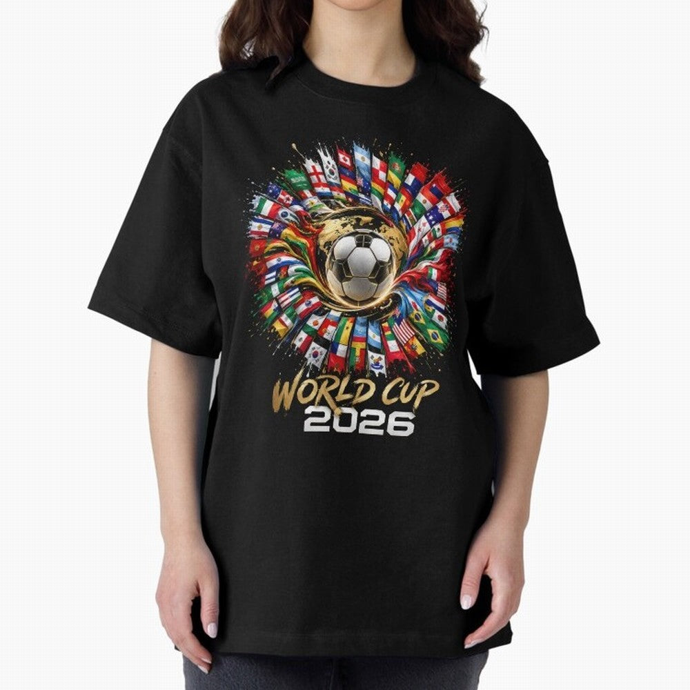World Cup 2026 Flag Fusion Football T-Shirt Oversized T-Shirt Embrace Match Day Hype around FIFA World Cup 2026, Messi, England and Germany, Fan Favorite Moments, National Team Passion, Big Match Drama and Soccer History; Built for Supporters